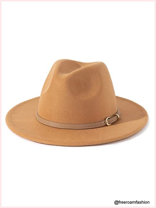 Classic Felt Fedora Wide Brim Hat with Belt Buckle - Adjustable main image 4